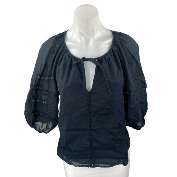 Abercrombie & Fitch Women's Black Keyhole Lace 3/4 Balloon Sleeve Blouse Top M - Picture 1 of 3